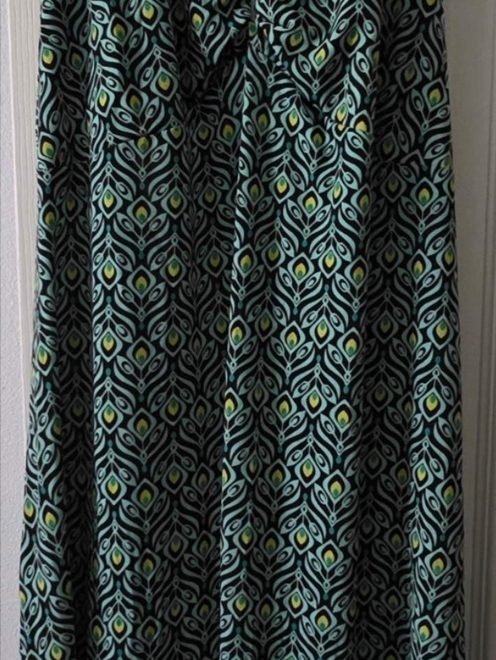 Women's Teal and Black Patterned Halter Dress